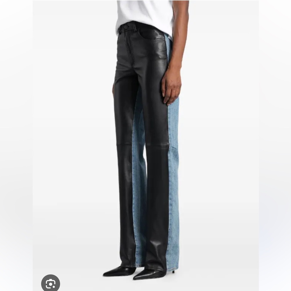 Haikure Star Denim and Leather High Rise Straight Leg Jeans